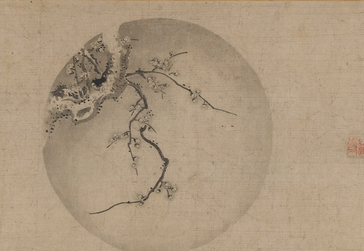Prunier en fleurs devant la lune - encre sur papier, Japon, The Met, New York