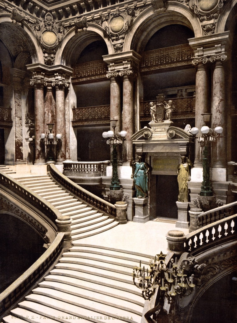 Le grand escalier de l'Opéra Garnier - photochrome, vers 1895