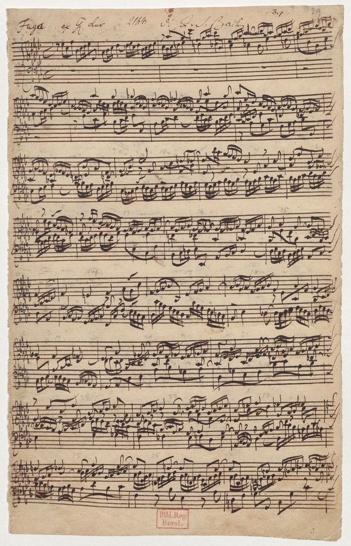 Fugue en la bémol majeur, manuscrit autographe - J.-S. Bach, Le Clavier bien tempéré, livre II