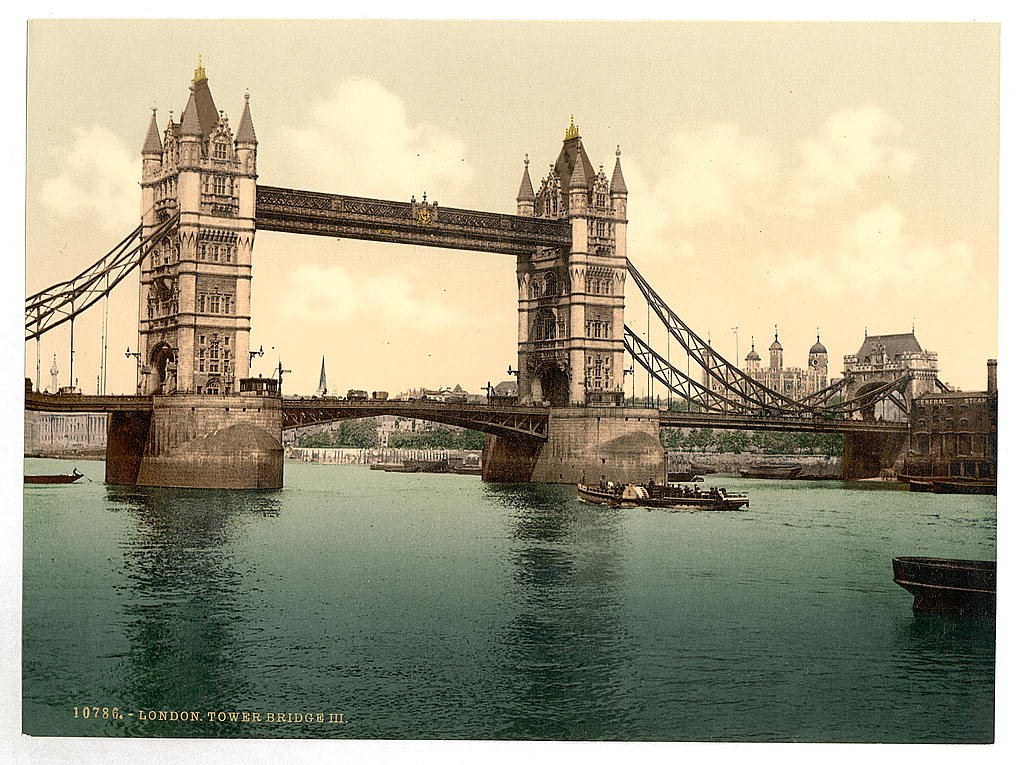 Tower Bridge - photochrome, Londres, vers 1895