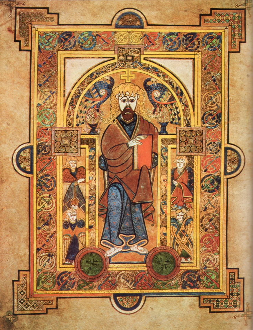 Le Christ en majesté, Livre de Kells - enluminure irlandaise, vers 800, Trinity College, Dublin