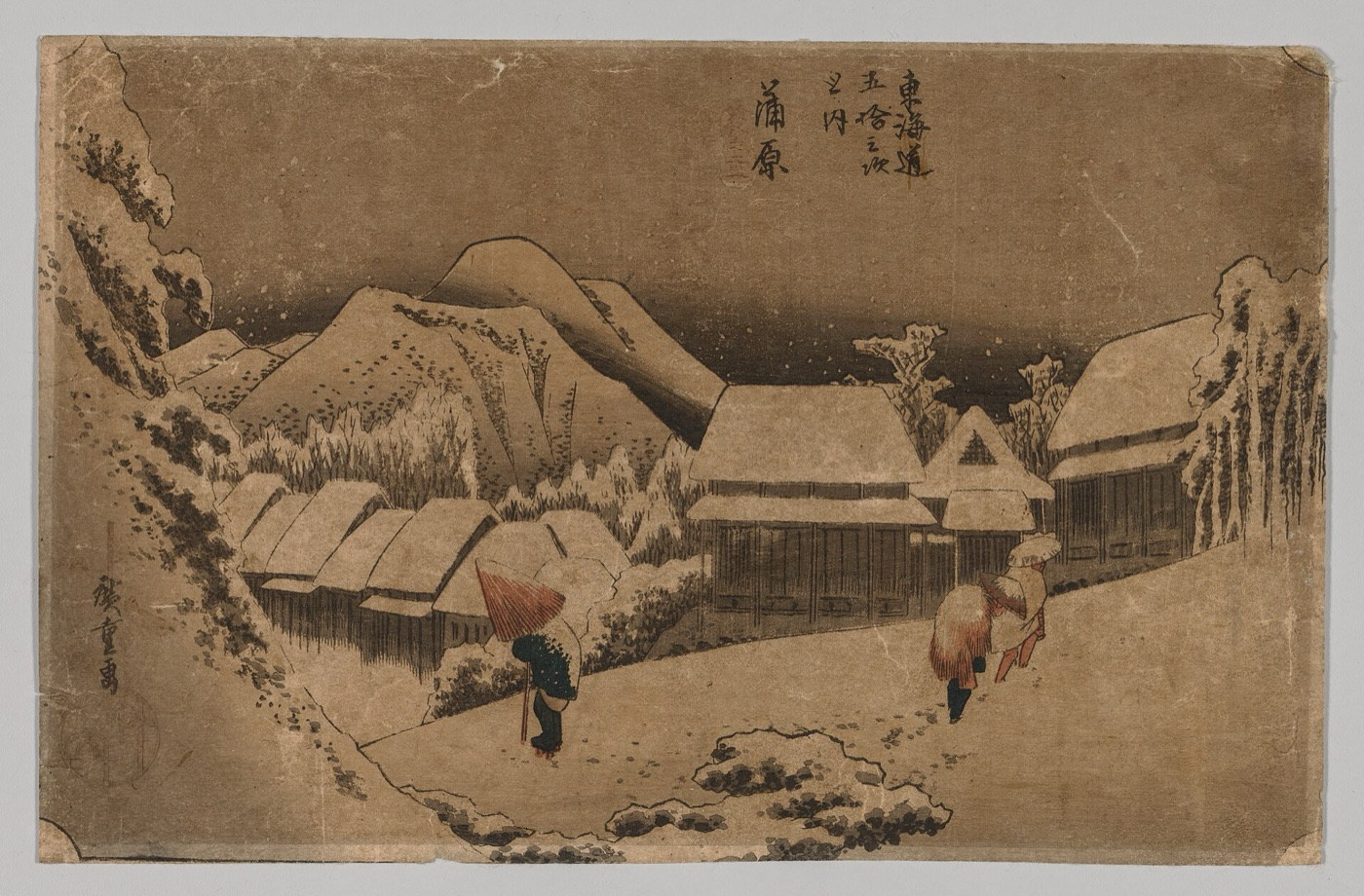 Neige du soir à Kambara - Utagawa Hiroshige, Cinquante-trois stations du Tōkaidō, v. 1833