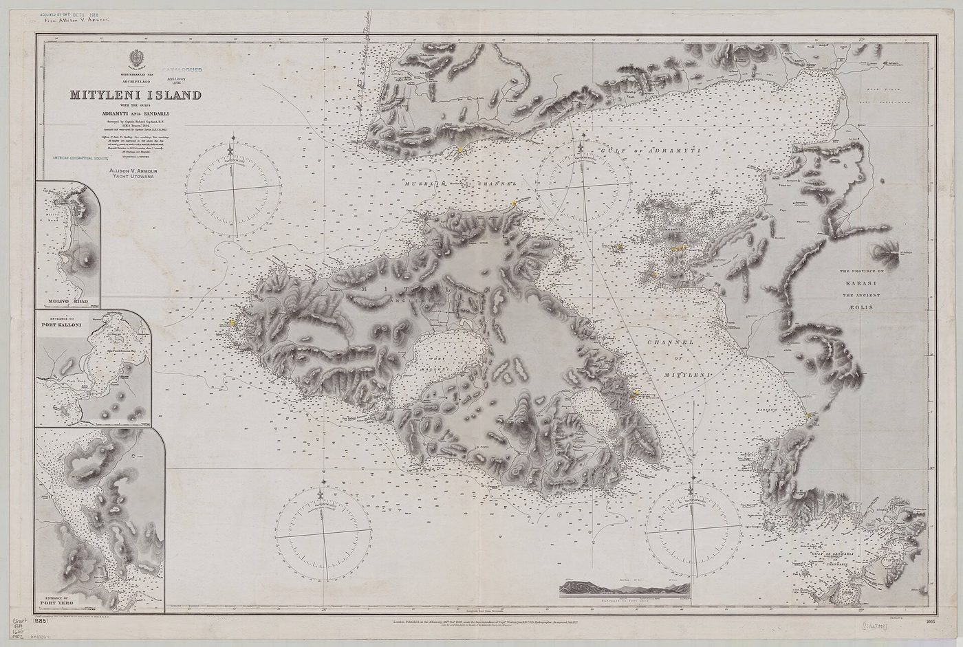 Carte marine de l’Amirauté - Mytilène (Lesbos), 1860