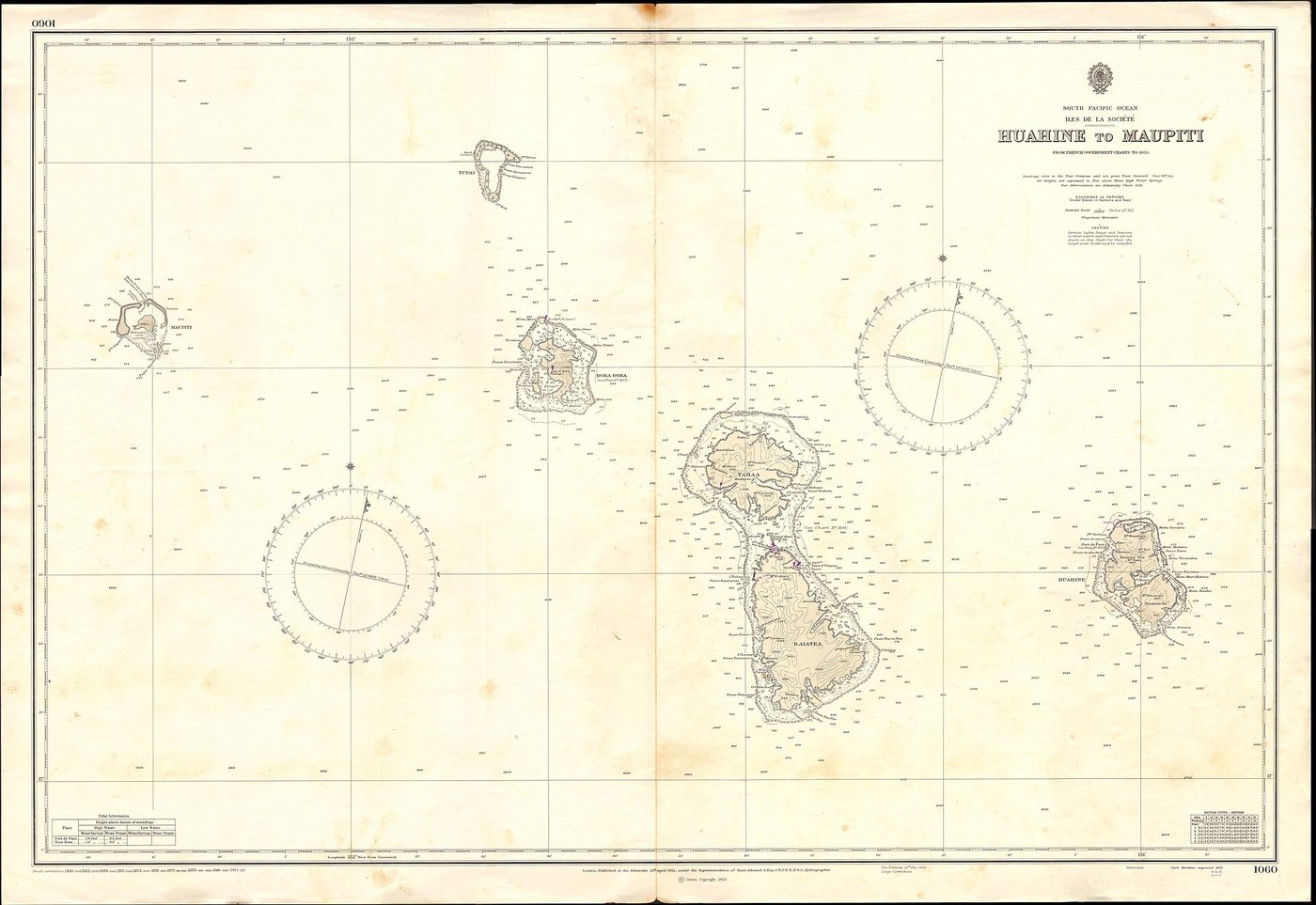 Carte marine - de Huahine à Maupiti, îles de la Société