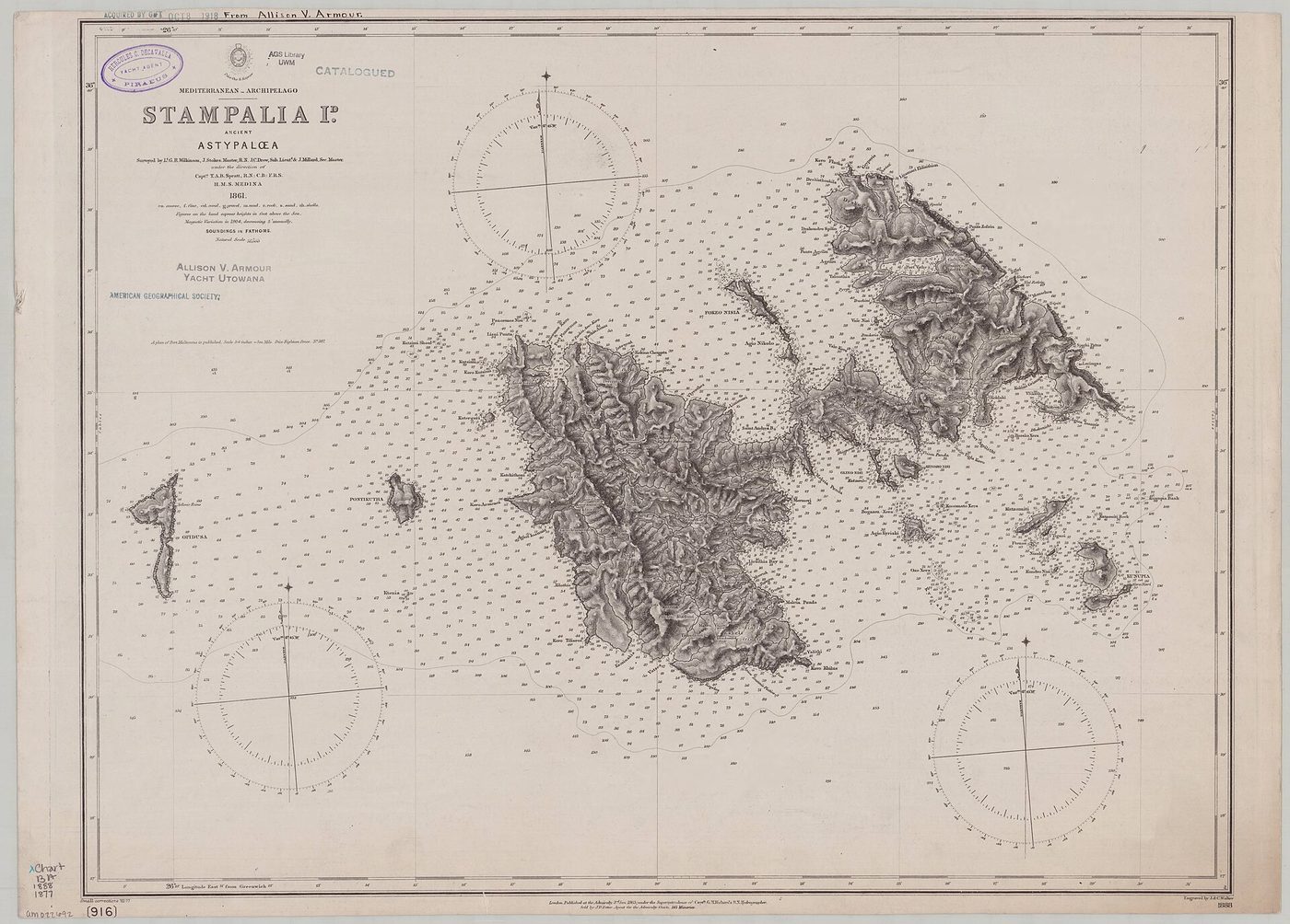 Carte marine de l’Amirauté - Astypalée (Stampalia), mer Égée
