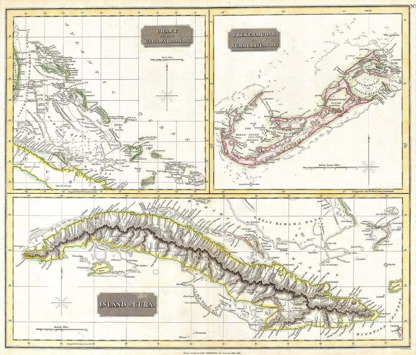 Cuba, les Bahamas et les Bermudes - carte de Thomson, 1815
