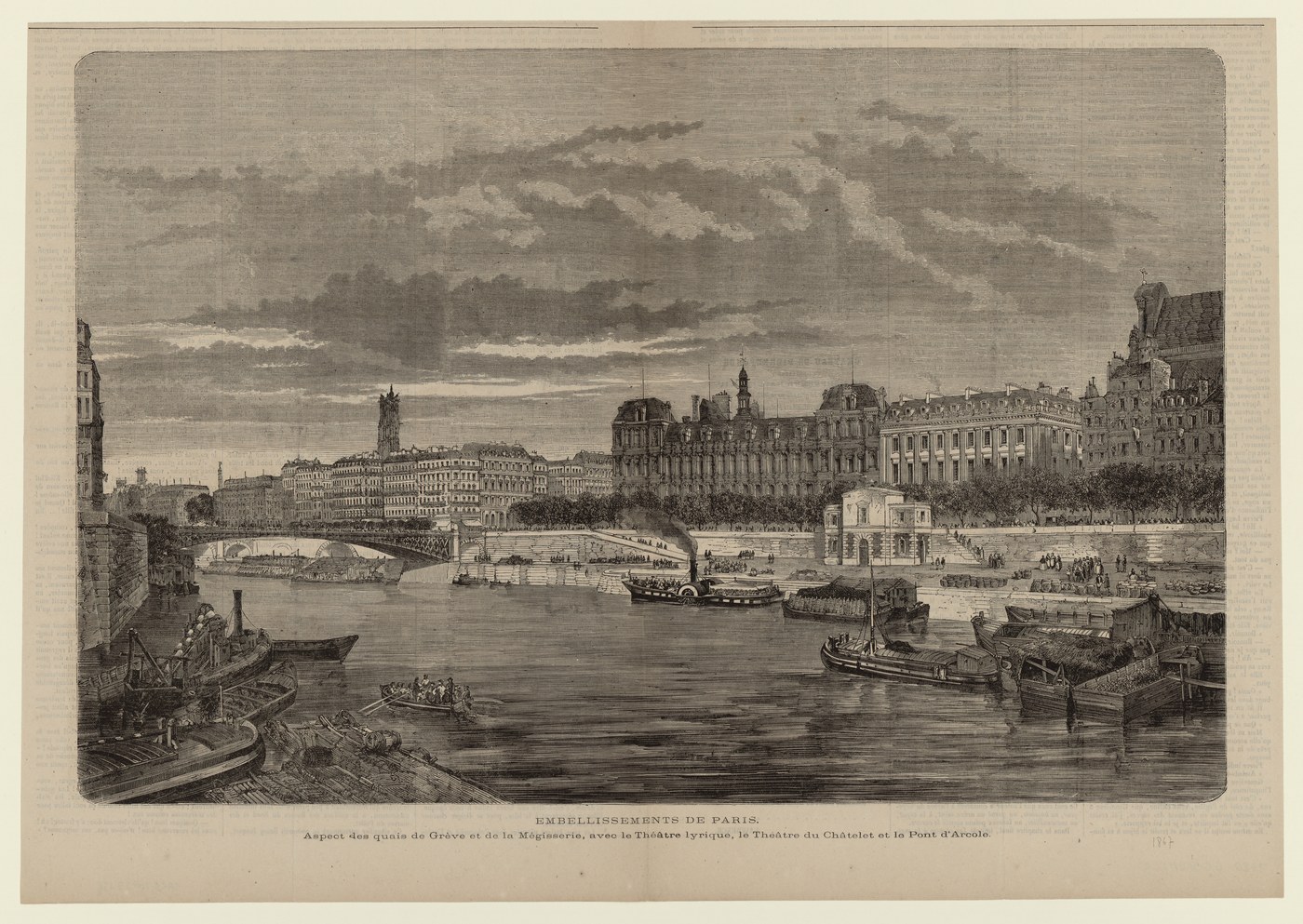 Le Théâtre Lyrique et les quais - gravure, XIXᵉ siècle, musée Carnavalet