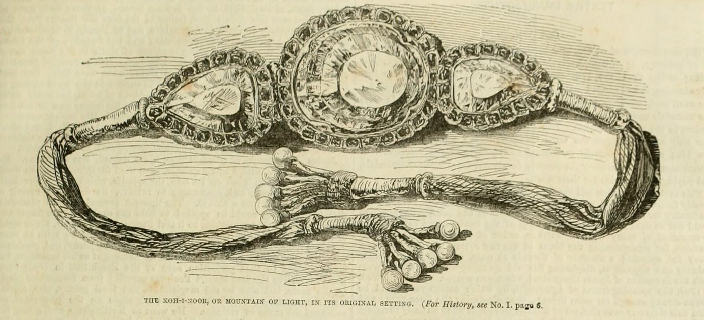 Le Koh-i-Noor, « Montagne de lumière », dans son sertissage d’origine - gravure, 1851