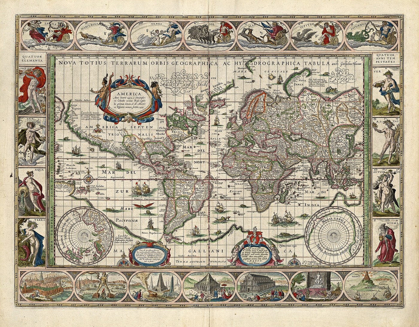 Nova Totius Terrarum Orbis Tabula, planisphère - Willem Blaeu, vers 1635