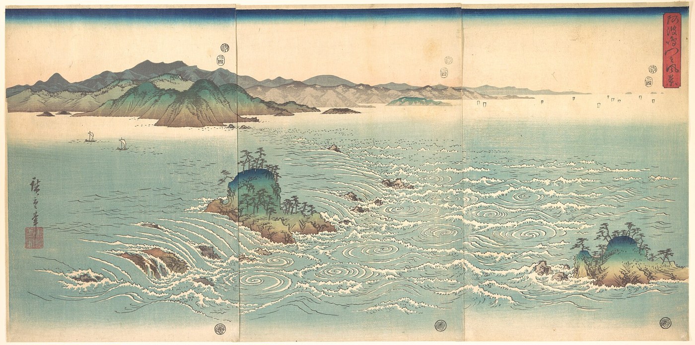 Les Tourbillons de Naruto, province d'Awa - Utagawa Hiroshige, triptyque, The Met, New York